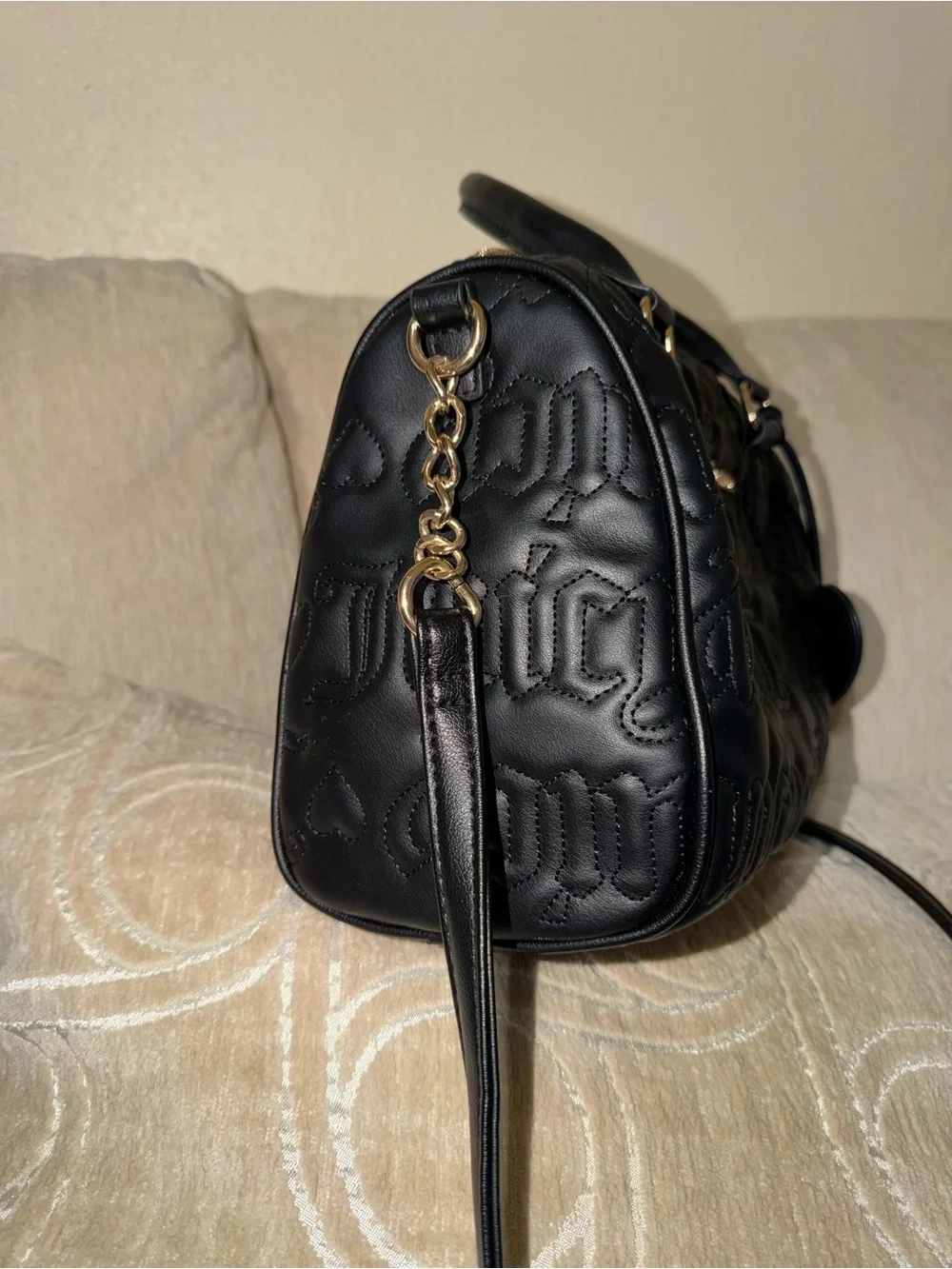 Juicy Couture Black Quilted Logo Satchel with Heart Charm